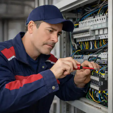 elettricista al lavoro su quadro elettrico impianto civile e industriale