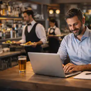 Imprenditore della ristorazione che gestisce un locale con servizio food & beverage e staff di sala