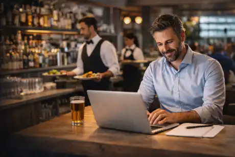 Imprenditore della ristorazione che gestisce un locale con servizio food & beverage e staff di sala
