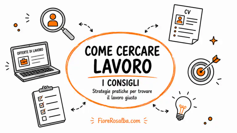 Illustrazione sketchnote su come cercare lavoro con CV, offerte di lavoro, checklist e obiettivi professionali