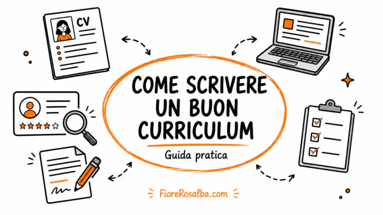 Illustrazione sketchnote su come scrivere un buon curriculum con CV, checklist e guida pratica