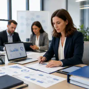 Professionisti al lavoro su processi, KPI, audit e documenti per un Sistema di Gestione Qualità ISO 9001