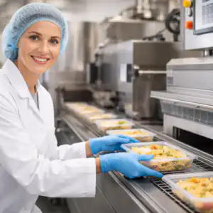 addetto confezionamento alimentare su linea packaging prodotti alimentari