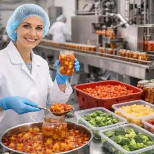 Operatore nella trasformazione e conservazione di frutta e ortaggi durante la produzione di conserve alimentari