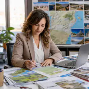 Esperta di sviluppo turistico territoriale al lavoro nella progettazione turistica locale